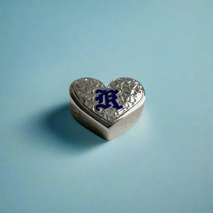 Slider Heart Pendant with  initial "K" in 14K White Gold 