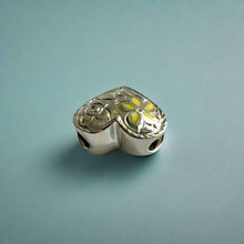 Load image into Gallery viewer, Large Heart Slider w/ Yellow Enamel Flower and Diamond in 14K White Gold
