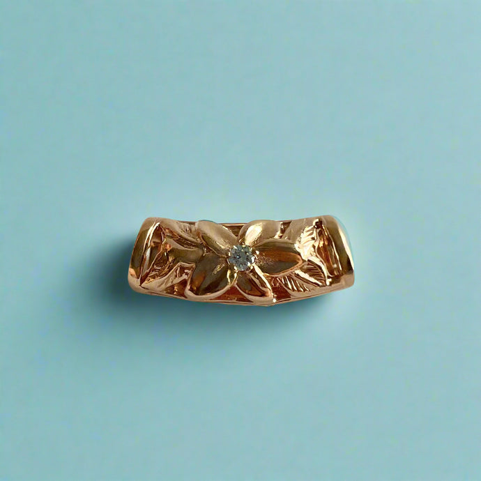 Small Plumeria Lei Filigree Pendant with Diamond in 14K Pink Gold