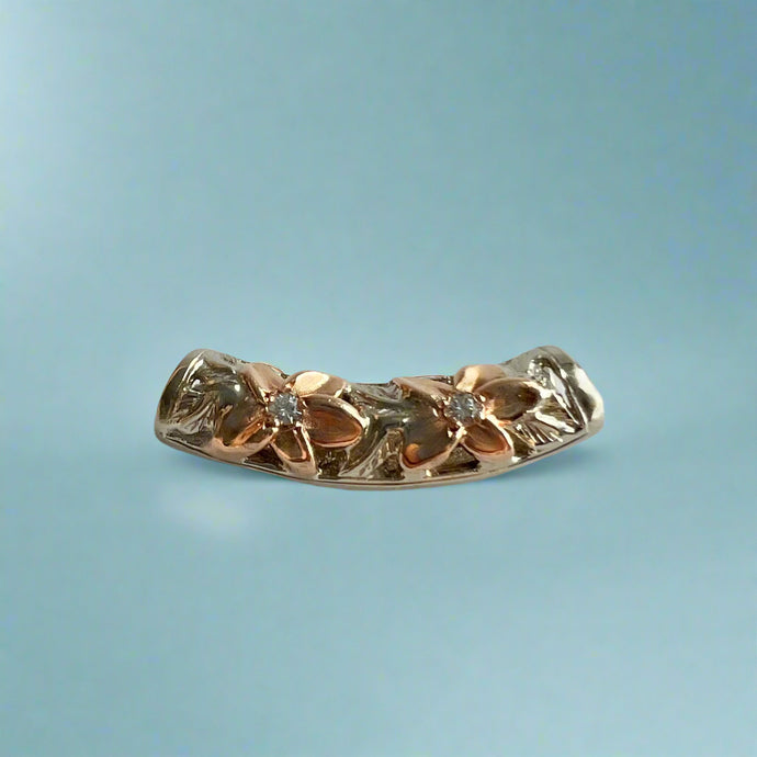 Two-Tone Plumeria Lei Filigree Pendant with Diamonds in 14K Gold