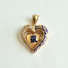 Load image into Gallery viewer, Ali&#39;i Hawaiian Heart Pendant &quot;K&quot; w/ Diamonds in 14K Gold
