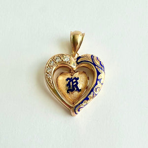 Ali'i Hawaiian Heart Pendant "K" w/ Diamonds in 14K Gold