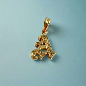 Scrolled Hawaiian  Initial A Pendant in 14K Yellow Gold