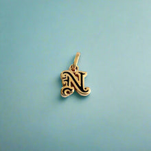 Load image into Gallery viewer, Hawaiian Small Enamel Letter Initial N Pendants in 14K Yellow Gold
