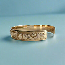 Load image into Gallery viewer, Raised Old English 12mm &quot;Kuuipo&quot; Hawaiian Cuff Bracelet in 14K Yellow Gold
