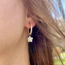 Load image into Gallery viewer, Round Hoop Diamond Earrings with Dangle Flower in 18K Gold 
