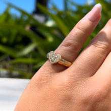 Load image into Gallery viewer, Hibiscus &amp; Old English Valentine Heart Ring in 14K Yellow Gold
