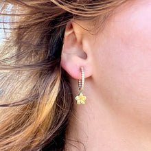 Load image into Gallery viewer, Round Hoop Diamond Earrings with Dangle Flower in 18K Gold 
