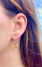 Load image into Gallery viewer, Round Hoop Diamond Earrings with Dangle Flower in 18K Gold 
