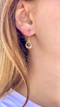 Load image into Gallery viewer, model wearing Circle Lever Back Earrings with Pink Tourmaline in 14K Pink Gold
