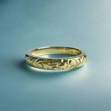 Load image into Gallery viewer, Old English &amp; Flower 3mm Ring in 14K Green Gold
