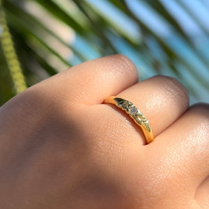 Diamond Plumeria w/Leaves On Plain Band Ring 