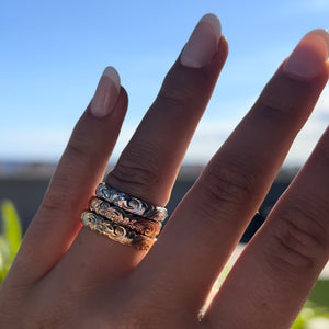 4mm Hawaiian Rings Engraved with Old English and Hibiscus