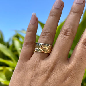 Alu Like 10mm Shiny Maile Ring in 14K Gold