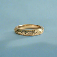 Load image into Gallery viewer, Old English &amp; Flower 3mm Ring in 14K Yellow Gold

