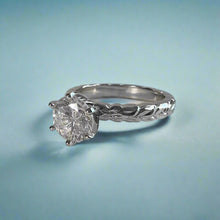 Load image into Gallery viewer, Scalloped Shiny Maile &amp; Hibiscus Solitaire Ring with Diamond in 14K White Gold in size 6
