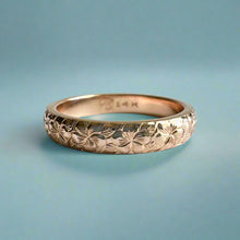 Load image into Gallery viewer, Plumeria with Leaves All Around 4mm Ring in 14K Pink Gold

