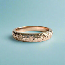 Load image into Gallery viewer, Plumeria with Leaves All Around 4mm Ring in 14K Pink Gold
