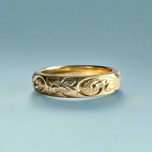 Old English & Hibiscus 4mm "Kuuipo" Ring  in 14K Yellow Gold