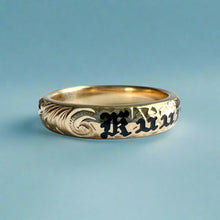Load image into Gallery viewer, Old English &amp; Plumeria 4mm &quot;Kuuipo&quot; Ring in 14K Yellow Gold
