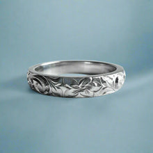 Load image into Gallery viewer, Old English &amp; Hibiscus 4mm &quot;Mauloa&quot; Ring in 14K White Gold
