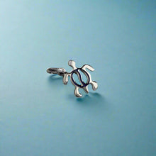 Load image into Gallery viewer, Small Petroglyph Turtle Pendant with Cobalt Blue Enamel in 14K White Gold
