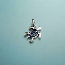 Load image into Gallery viewer, Small Petroglyph Turtle Pendant with Cobalt Blue Enamel in 14K White Gold
