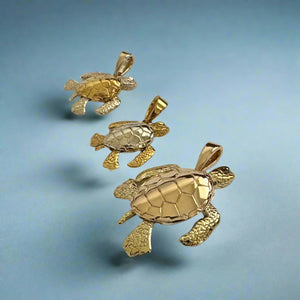 Two-Tone Turtle Hawaiian Honu Pendants with Movable Body Parts in 14K or 18K Gold
