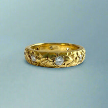Load image into Gallery viewer, Hibiscus &amp; Plumeria with Leaves &amp; Diamonds 4mm Ring in 14K Green Gold
