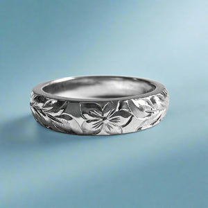 Maile & Hibiscus 4mm Ring in 14K, 18K or Platinum