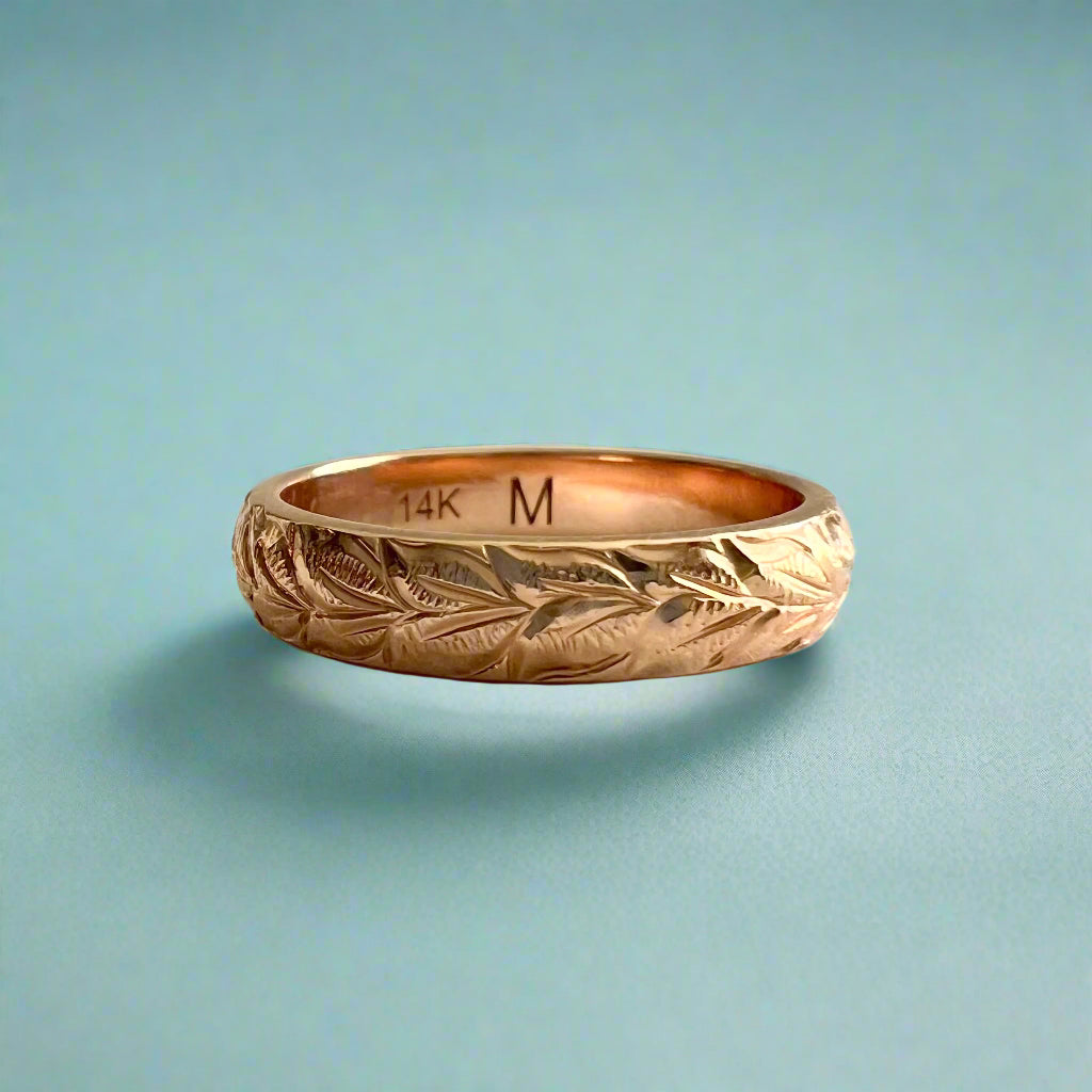 Makana 4mm Hawaiian Ring with Maile All Around in 14K Pink Gold