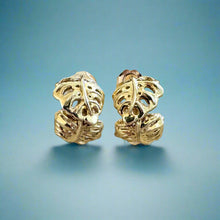 Load image into Gallery viewer, Half Hoop Monstera Earrings with Post in 14K Green Gold
