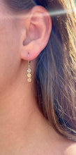 Load image into Gallery viewer, Model wearing Tri-Color Three Baby Plumeria Flowers Lever Back Earrings in 14K Gold
