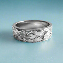 Load image into Gallery viewer, Hibiscus All Around Flat 6mm Hawaiian Ring in 14K White Gold
