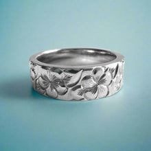 Load image into Gallery viewer, Plumeria w/ Leaves All Around Flat Hawaiian 6mm Ring in 14K White Gold
