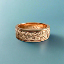 Load image into Gallery viewer, Hibiscus &amp; Plumeria w/ Leaves All Around Flat 6mm Hawaiian Ring in 14K Pink Gold
