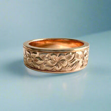Load image into Gallery viewer, Hibiscus &amp; Plumeria w/ Leaves All Around Flat 6mm Hawaiian Ring in 14K Pink Gold
