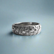 Load image into Gallery viewer, Plumeria w/ leaves 6mm &quot;Kuuipo&quot; Ring in 14K White Gold in size 7 3/8
