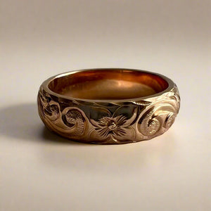 Old English with flowers 6mm gold ring