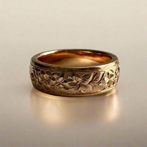 Old English with flowers 6mm gold ring