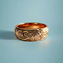 Load image into Gallery viewer, Hibiscus Kiss Design with Old English 6mm Hawaiian Ring in 14K Pink Gold
