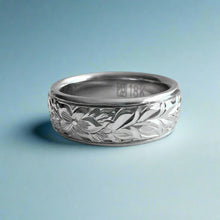 Load image into Gallery viewer, Shiny Maile &amp; Hibiscus with Leaves 6mm Hawaiian Ring in 18K White Gold
