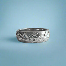 Load image into Gallery viewer, Turtle, Shiny Maile &amp; Plumeria with Leaves 6mm Ring in 14K White Gold
