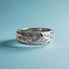 Load image into Gallery viewer, Turtle, Shiny Maile &amp; Plumeria with Leaves 6mm Ring in 14K White Gold
