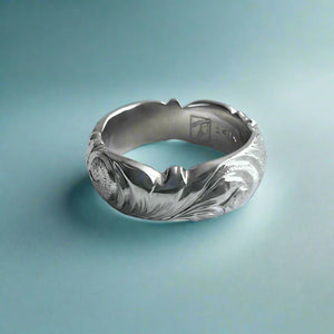 Scalloped Old English All Around 6mm Ring in 14K White Gold