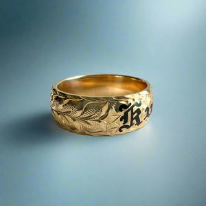 Maile & Hibiscus 8mm Hawaiian "Kuuipo" Ring in 14K Yellow Gold in size 10
