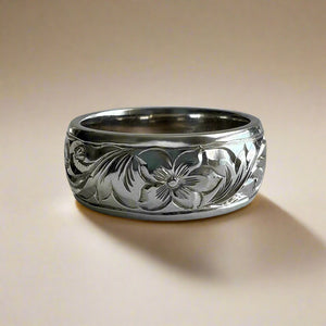 Hawaiian Old English & Hibiscus 8mm Ring