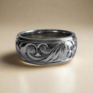 Hawaiian Old English & Hibiscus 8mm Ring