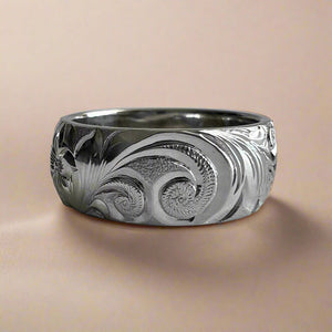 Hawaiian Old English & Hibiscus 8mm Ring