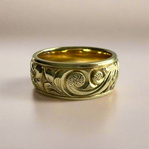 Hawaiian Old English & Hibiscus 8mm Ring